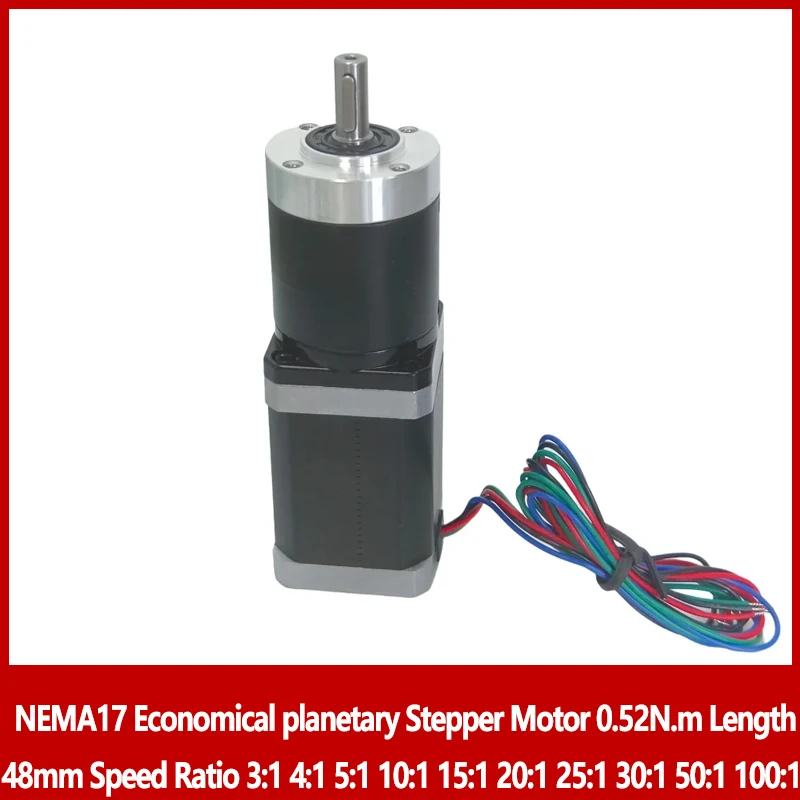 

NEMA17 Economical planetary Stepper Motor 0.52N.m motor Length 48mm Speed Ratio 3:1 4:1 5:1 10:1 15:1 20:1 25:1 30:1 50:1 100:1