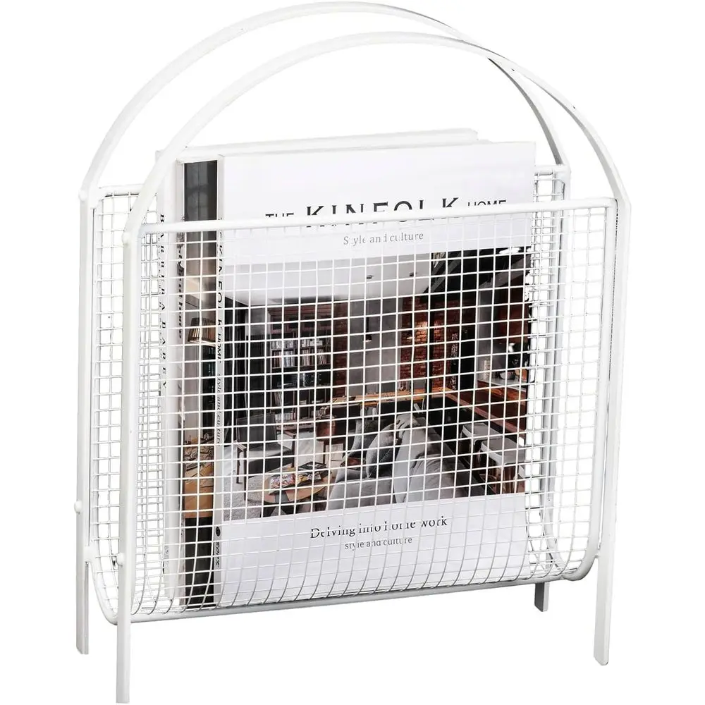 

-Полка для журналов в стиле роскошного дизайна, матовая черная металлическая сетка, отдельно стоящий держатель для органайзера для журналов (белый)