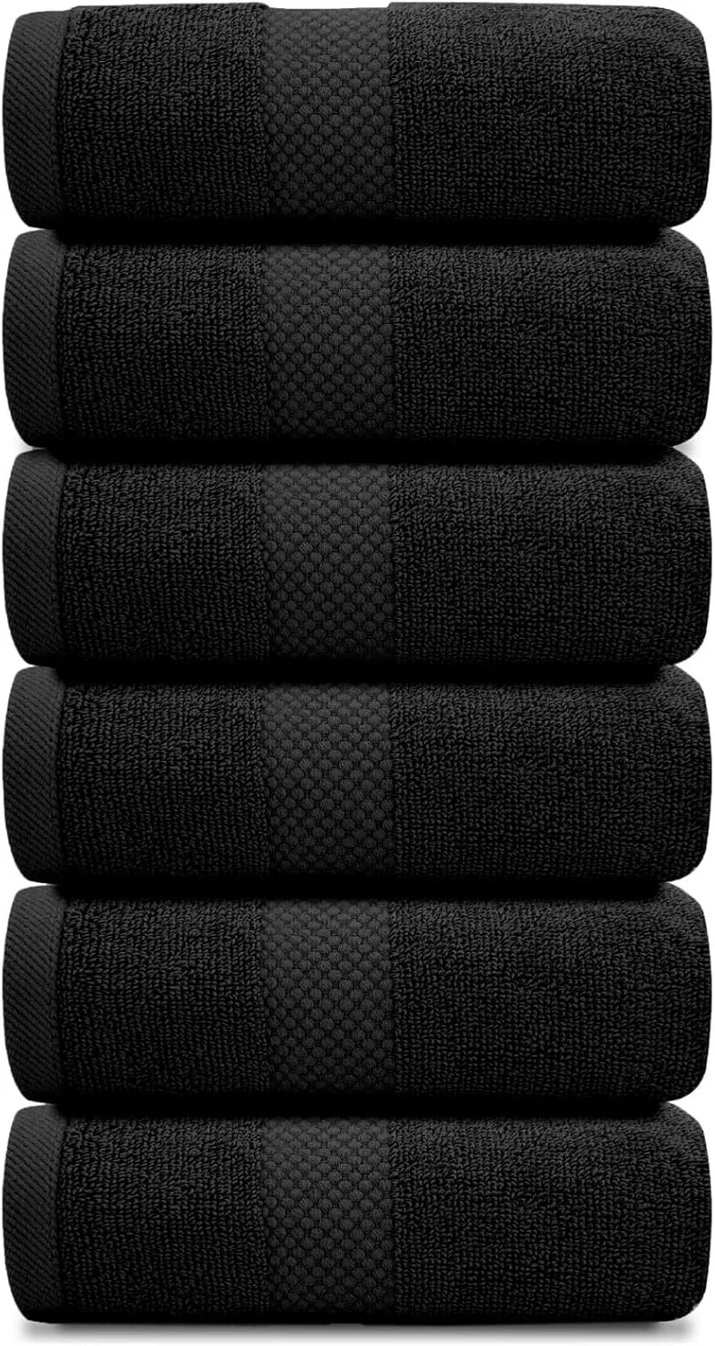 

Luxury Hand Towels | Cotton Hotel spa Bathroom Towel | 16x30 | 6 Pack | Black