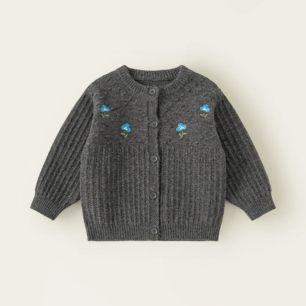 Autumn baby girl clothes kids coat Rural style girls' knitted cardigan Vintage floral pattern sweater coat