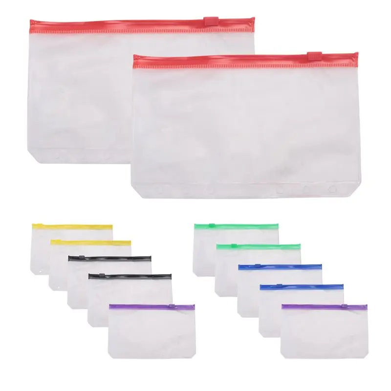 12Pcs A6 6-Hole Binder Pocket Waterproof PVC Budget Envelopes Zipper Binder Pouches For Notebook Planner Journey Binders-A31R
