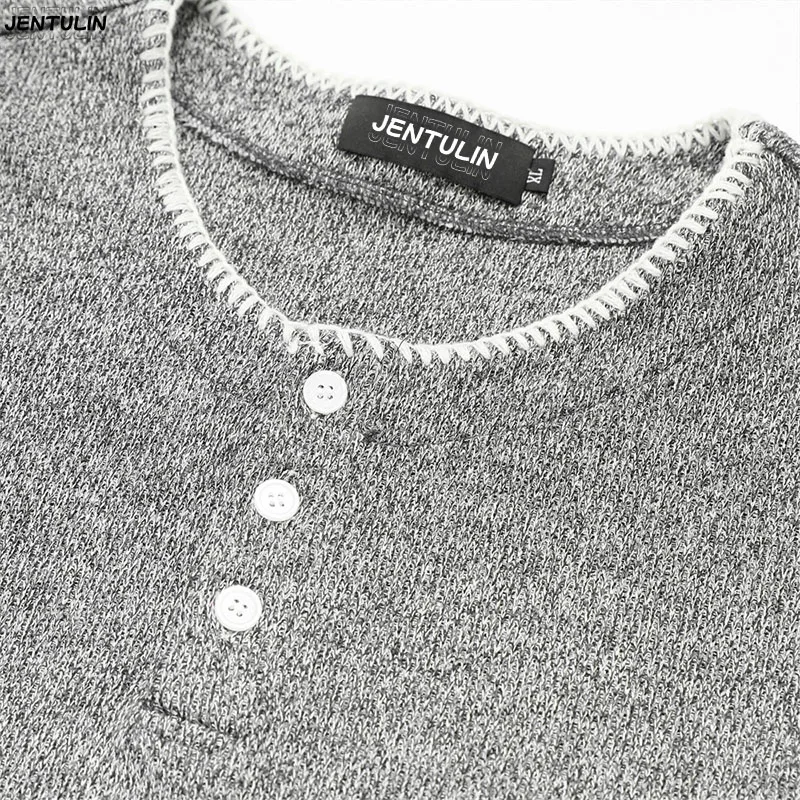 Harajuku Casual Sleeved T-shirt For Men High Street Fashion Loose Round Neck Button Half Slit T-shirt Summer Breathable Top Y2k