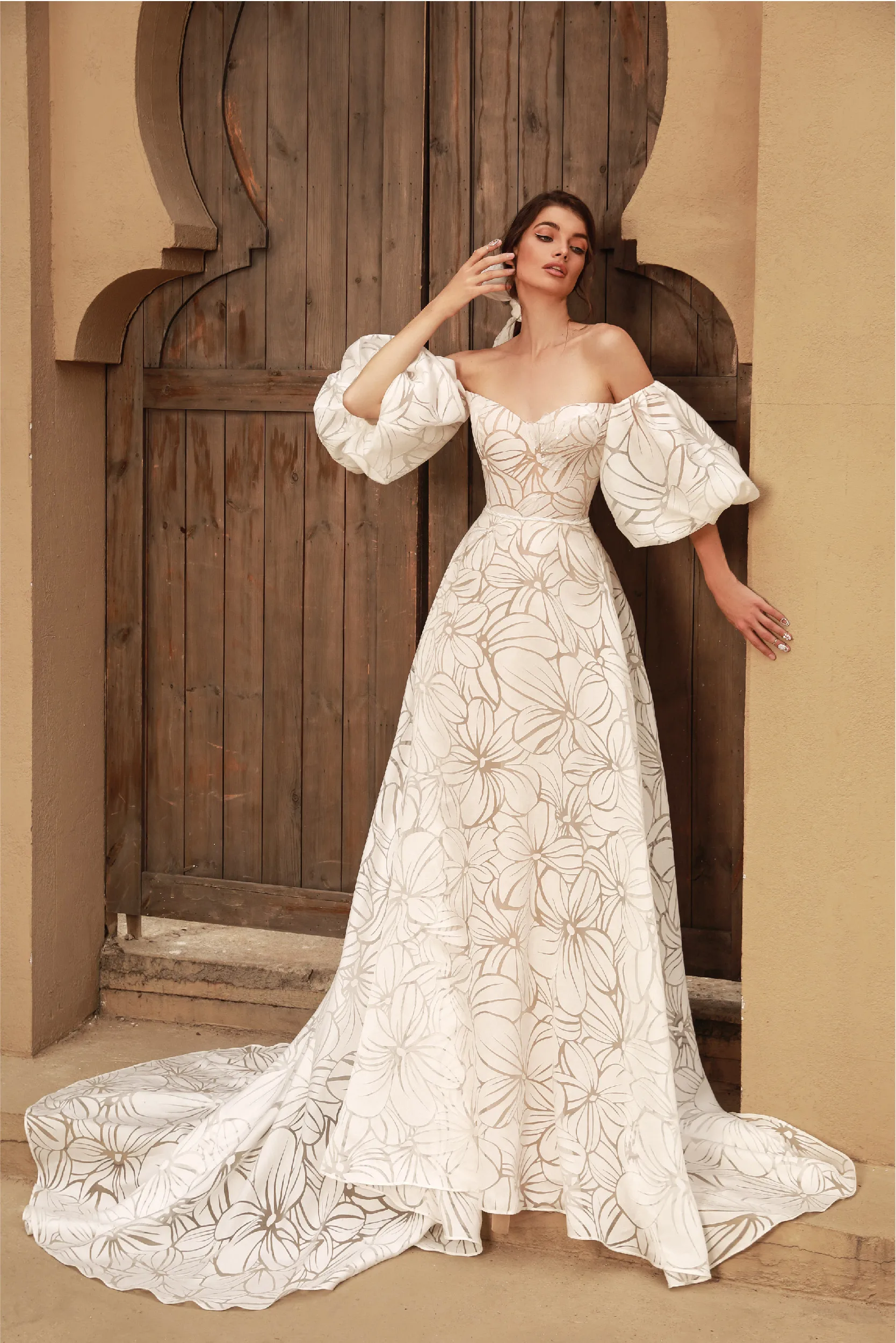 Vestidos De Novia con escote Corazón y hombros descubiertos, elegantes Vestidos De Novia con estampado Floral, Vestidos De Novia personalizados TT468