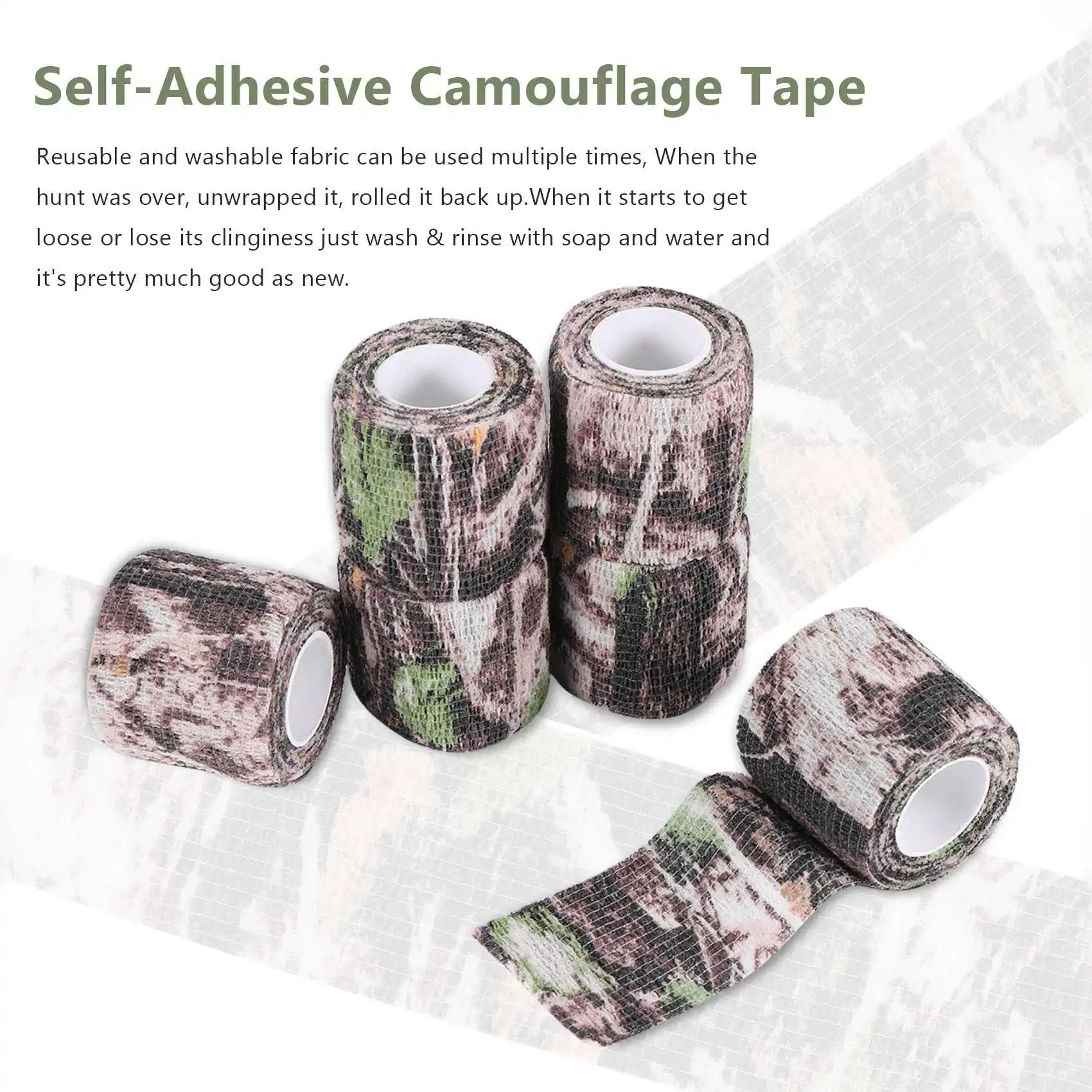 6 Roll Camouflage Tape Cling Scope Wrap Camo Stretch Bandage Self-Adhesive Tape for Camping Hunting Bike Telescope