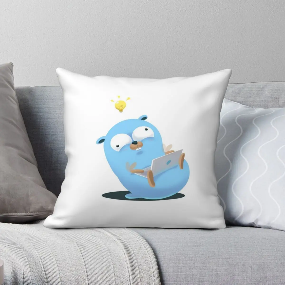 Golang Gopher Mouse For Developer Pillowcase Polyester Linen Velvet Printed Zip Decorative Car Cushion Cover