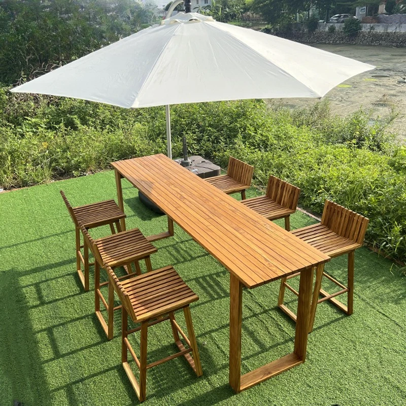 

Outdoor Bar Chairs Outdoor High Chairs Creative Solid Wood Outdoor Courtyard Bar Clubhouse Restaurant Teak Bar