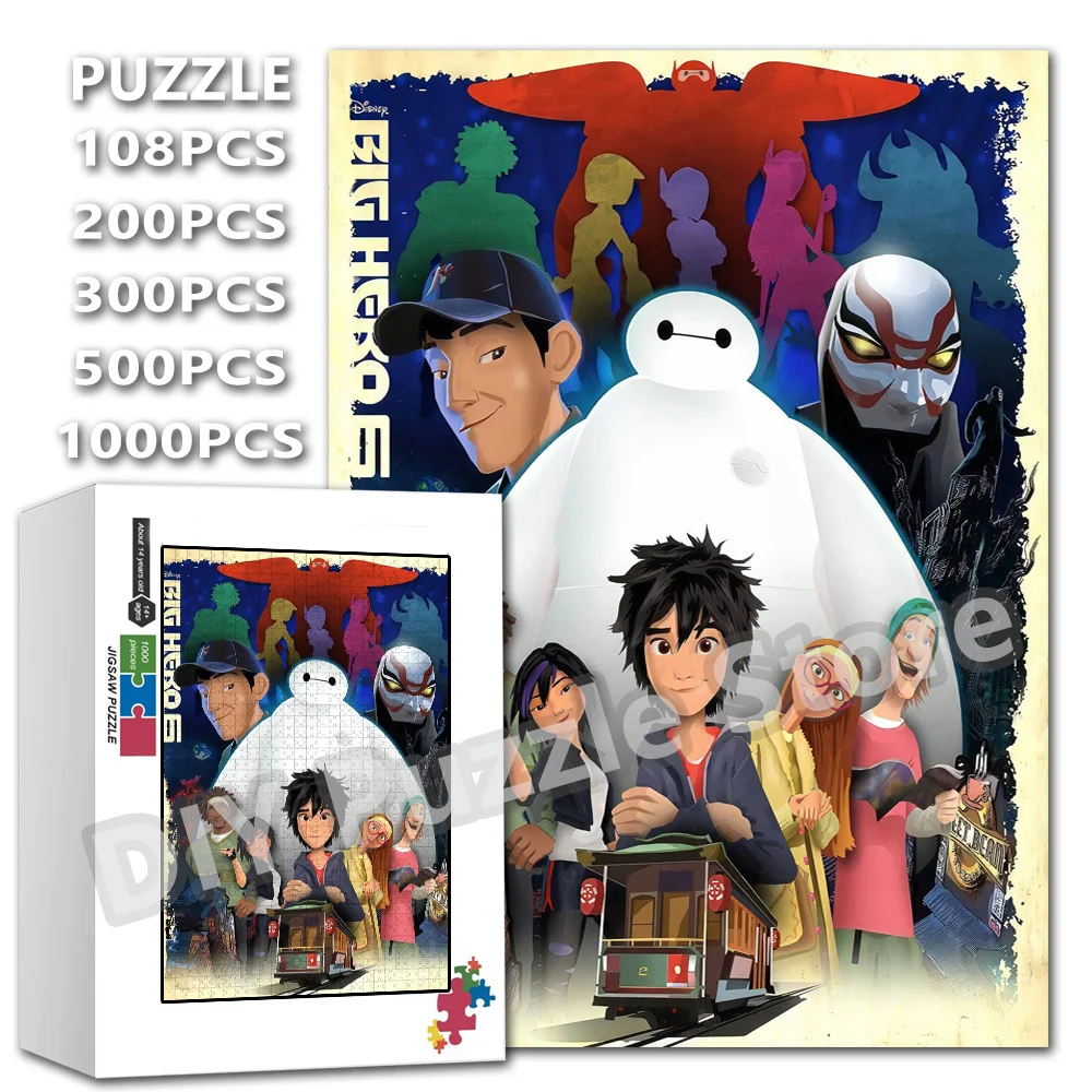 

Big Hero 6 Disney Movie Print Puzzle 108/200/300/500/1000Pcs Assembled Intelligence Jigsaw Puzzles for Family Stress Relief Toys