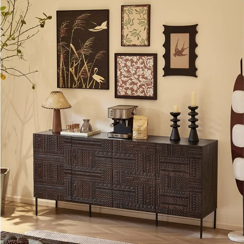 Da Sima French style antique dining side cabinet retro solid wood carving flower locker bucket cabinet against the wall TV cabin