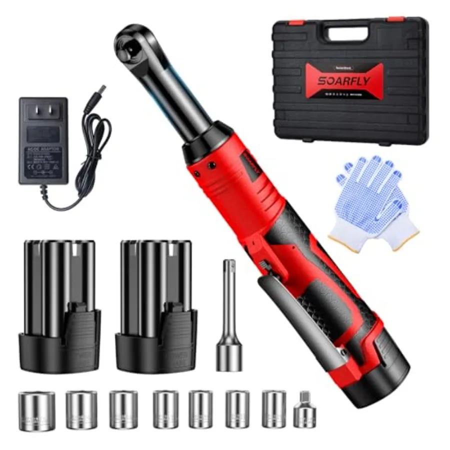 

3/8" Cordless Ratchet Wrench, Extended Electric Ratchet Wrench, 40 Ft-Lbs 450 RPM 16.8V Cordless Battery Powered Ratchet Wrench