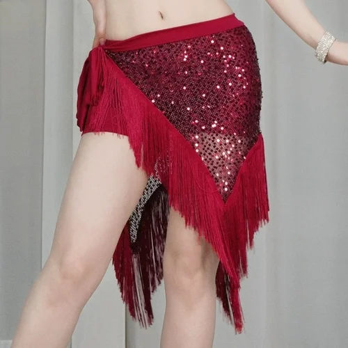 Ropa de danza del vientre para mujer, cinturón moldeador de rejilla Irregular con flecos largos, bufanda de cadera para danza del vientre, envolturas de corbata con lentejuelas brillantes