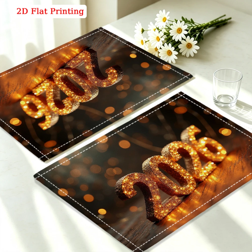1Pc Modern Style Placemat Brown 2024 Glitter Text Design Table Mat For Dining Kitchen Party Decoration Use 30X40Cm Cover