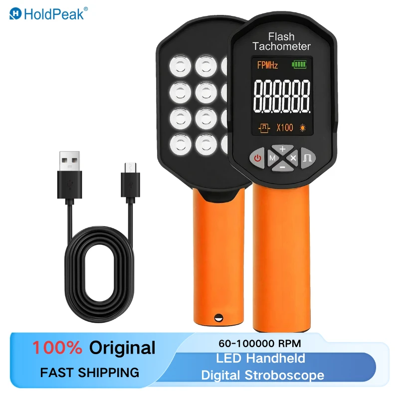 

LED Stroboscope, RPM Meter 60-100000RPM, Rechargeable Handheld Tachometer, Non Contact Strobe Tachometer with 16 LED Adjustable