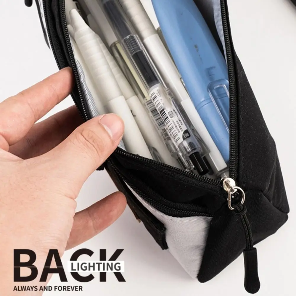 

Canvas Storage Pencil Bag Organizer Large Capacity Double-Layer Pen Case Multifunctional Korean Style Cartoon Pencil Cases