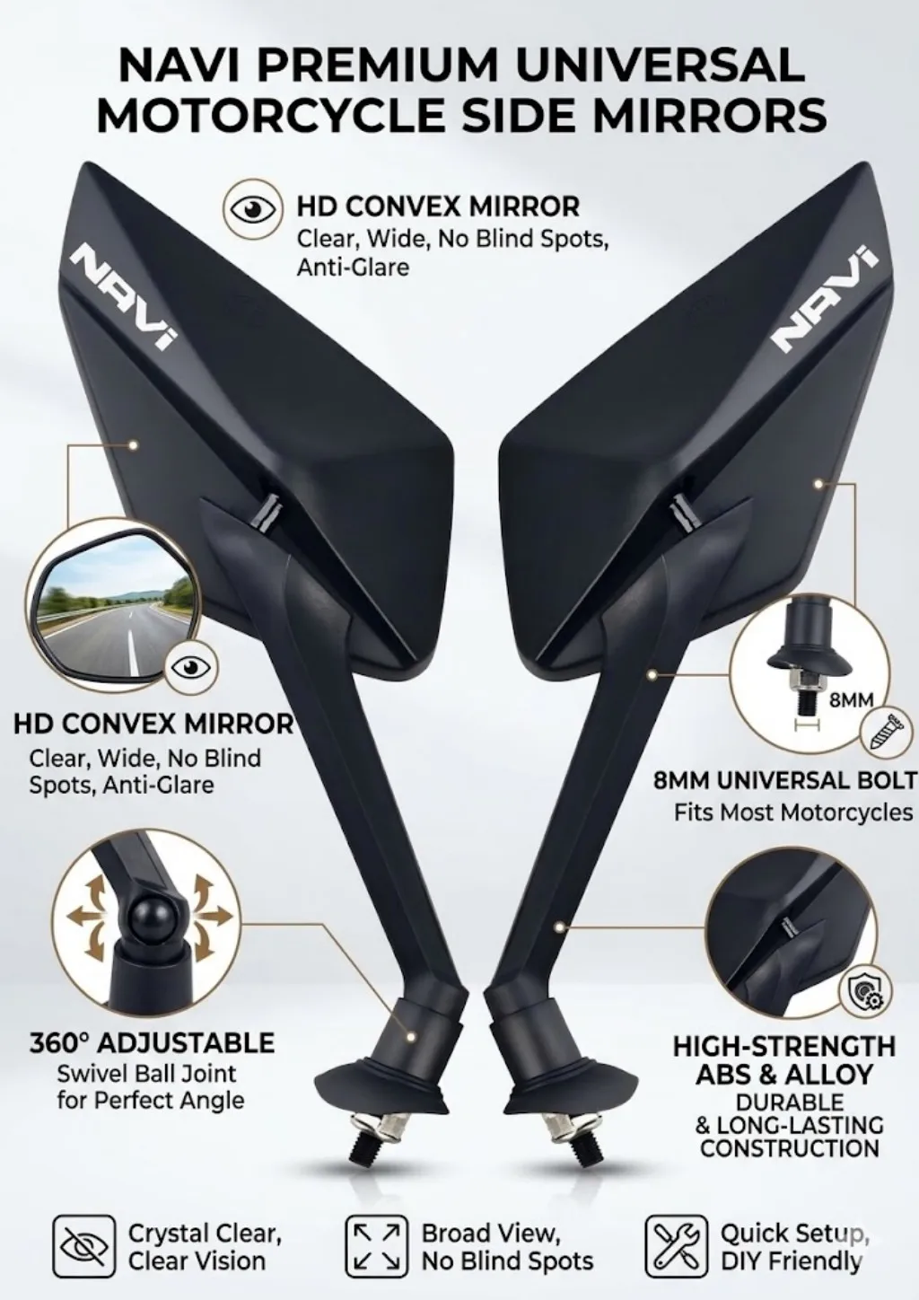 New simple installation and fashionable motorcycle rearview Mirror For Navi 110 Navi 2015 2016 2022 2023 2024 2025 2026