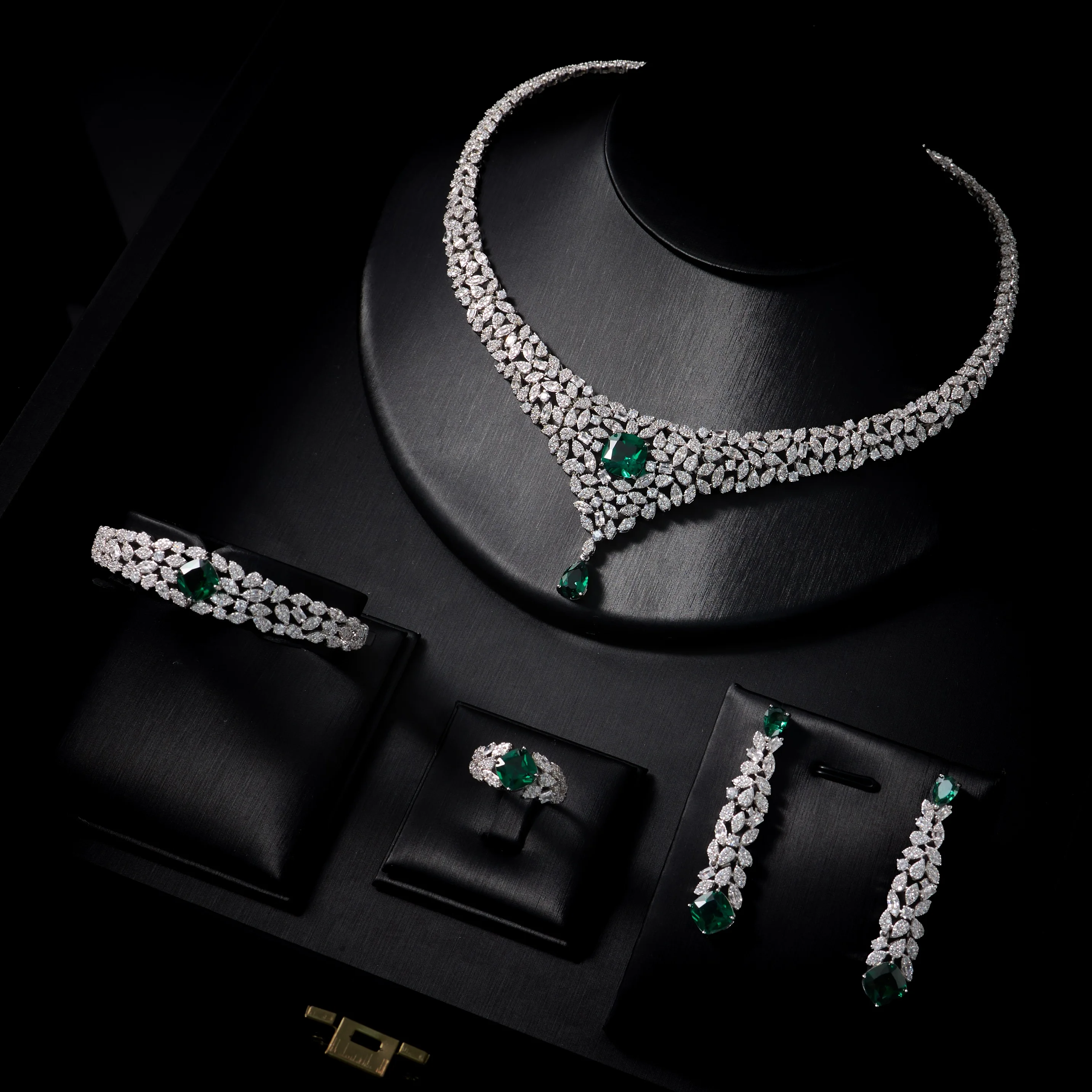 023818 Women Necklace Sets Cubic Zirconia Bridal Jewelry DuBai Saudi Wedding Engagement Party Festival Jewel Accessory
