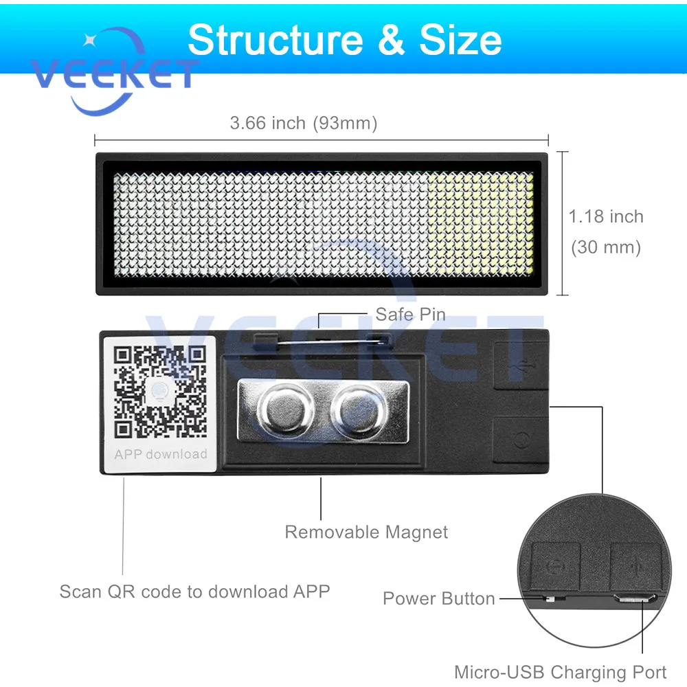 Imagem -05 - Emblema Iluminado Bluetooth com Display Led Rolagem Luminosa Cartas Andantes Brilho Ajustável Ios Android Super Standby