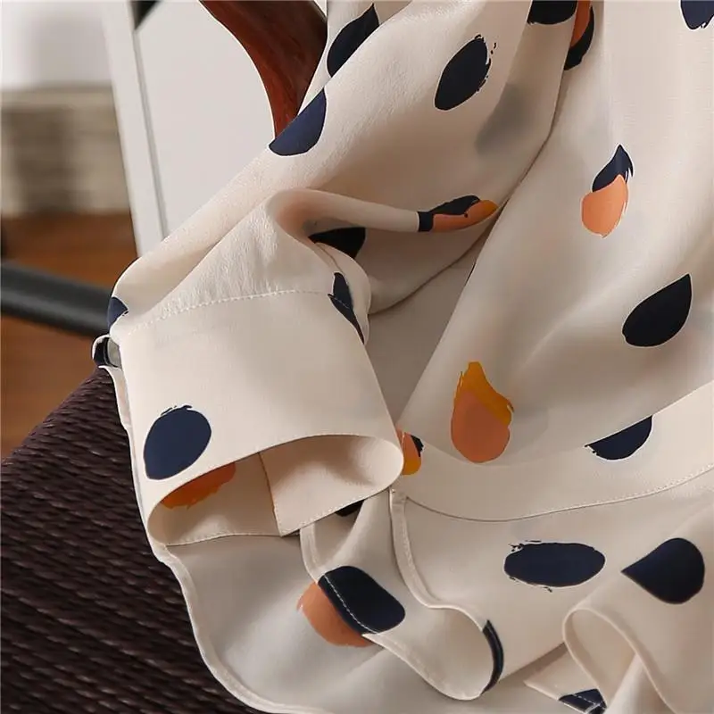 Women's Clothing 2022 Spring Summer Thin Office Lady Loose Dot Pattern Straight Turn-down Collar Button Formal Shirts Printing