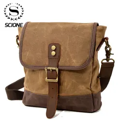 SCIONE Men Shoulder Bags Oil Wax Canvas Leather Crossbody Bag Men Military Vintage Casual Travel Outdoor Messenger Bags