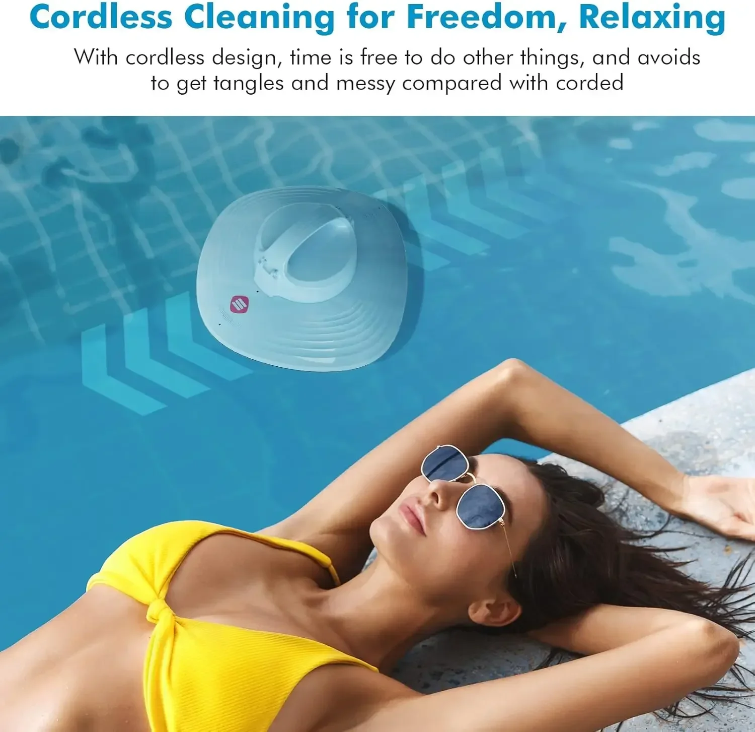 Cordless Pool Vacuum, Robotic Pool Cleaner, Automatic Cleaner Robot Lasts 90 Mins, Powerful