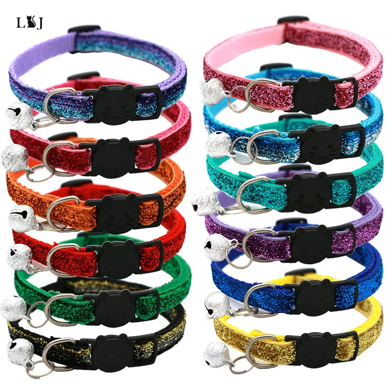 1PC Hotsale  Pet Cat Collar With Bell Cat Face-Collar Safety Buckle Cat-Collar Gold Scallion Velvet Collars Cat Supplies