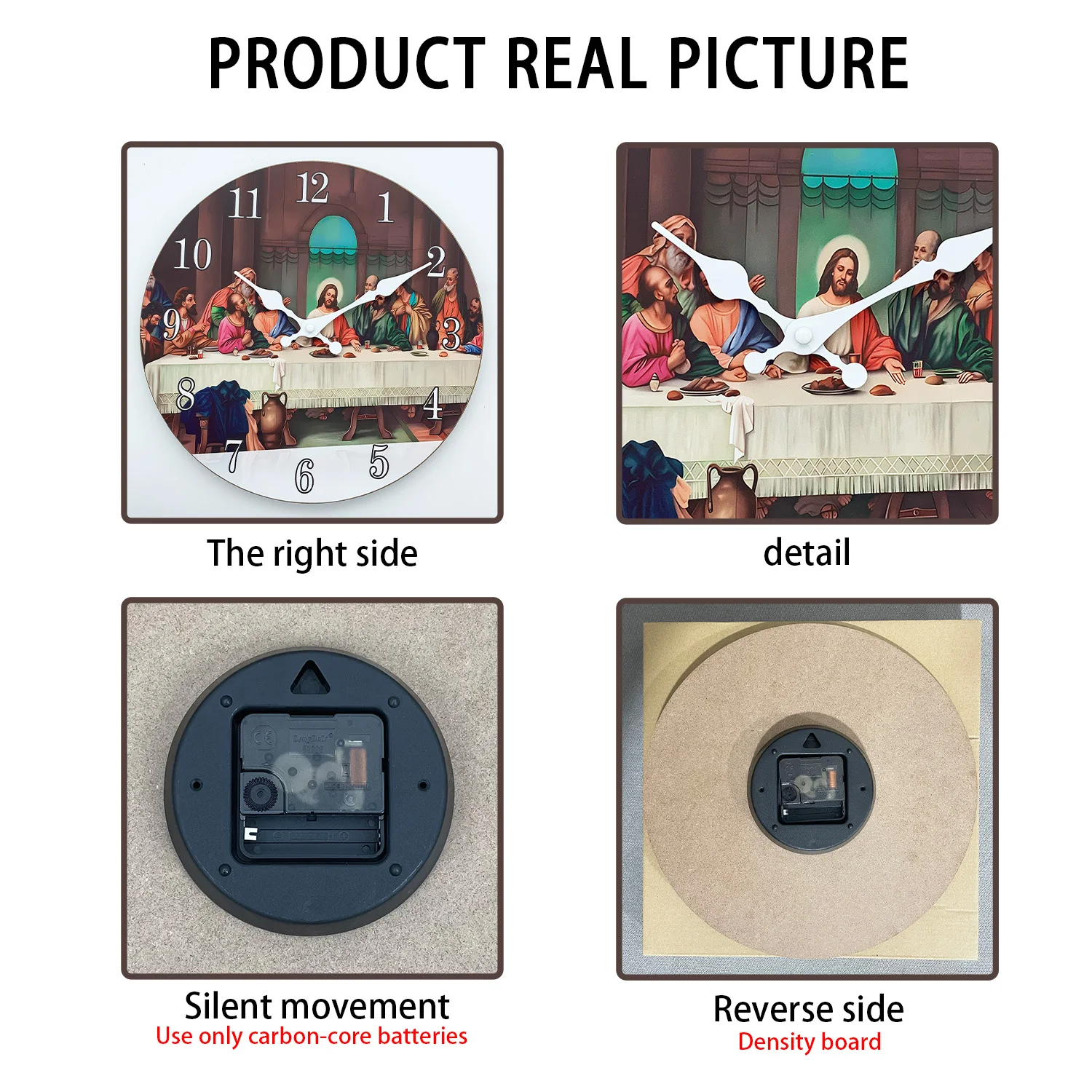 الدينية يسوع الرسل عشاء نمط ساعة حائط خشبية غرفة المعيشة غرفة نوم المطبخ ديكور المنزل ساعة حائط ساعة كوارتز صامتة هدية عيد 10 بوصة 12 بوصة 14 بوصة 16 بوصة (بدون بطاريات) #4