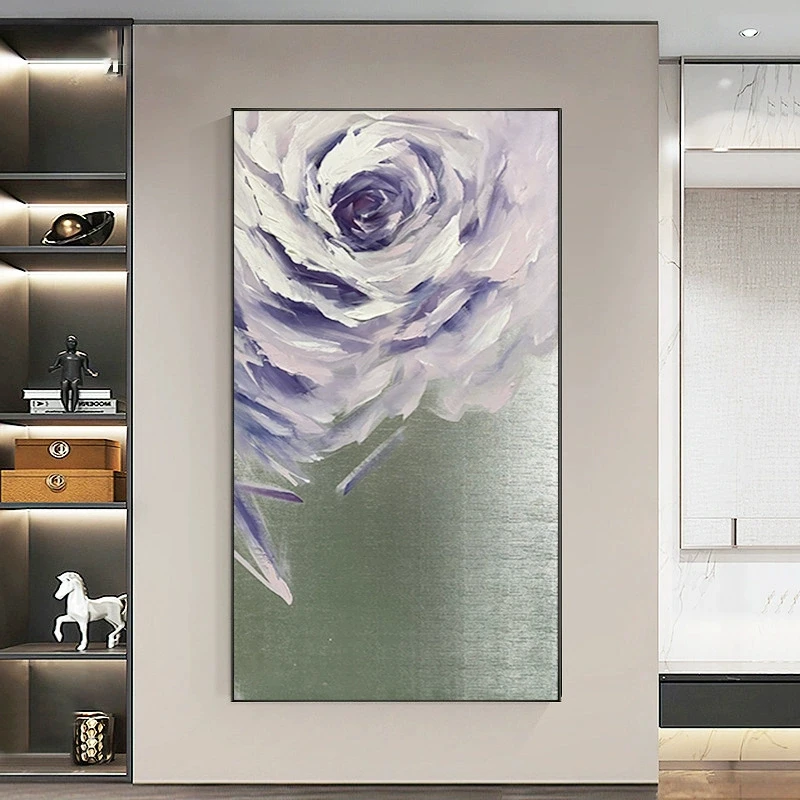 Purple Rose Oil Painting Wall Art Canvas Print for Living Room Modern Handpainted Floral Wall Arts Home Decoration