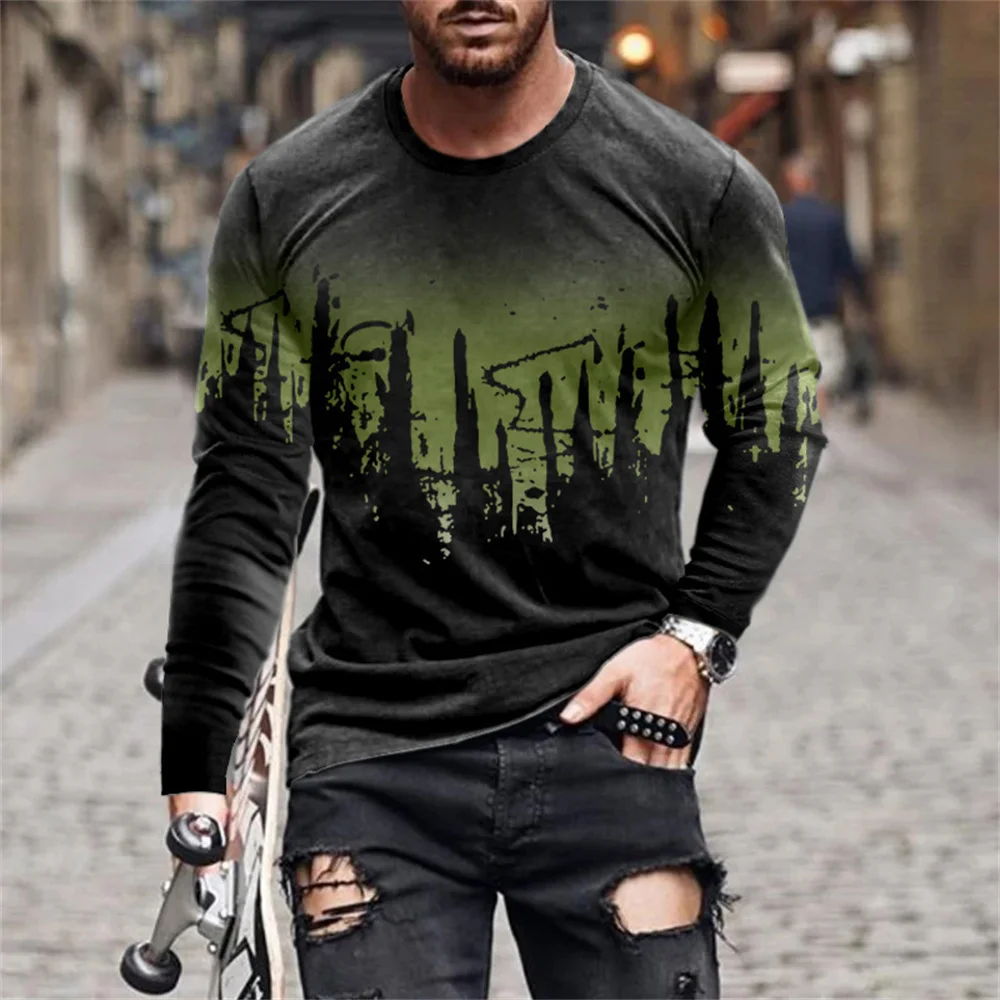 3D Printing Skull Male Long Sleeve T-shirt Round Neck Men\'s Clothing XXS -6XL Large Size Men Clothing High Quality Fibre Top