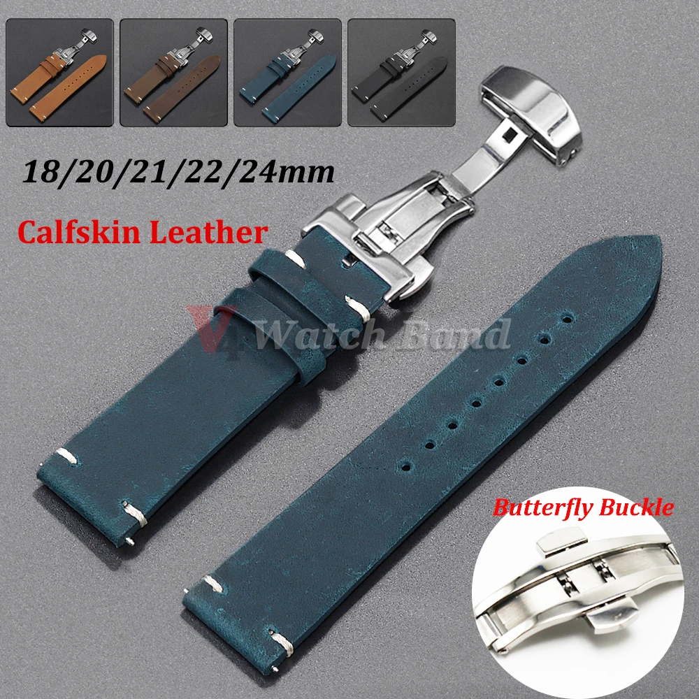 

Calfskin Leather Bracelet for Omega for Seiko Watch Band Brown 18 20 21 22 24mm Wrist Strap for Casio for Rolex Watch Accessory