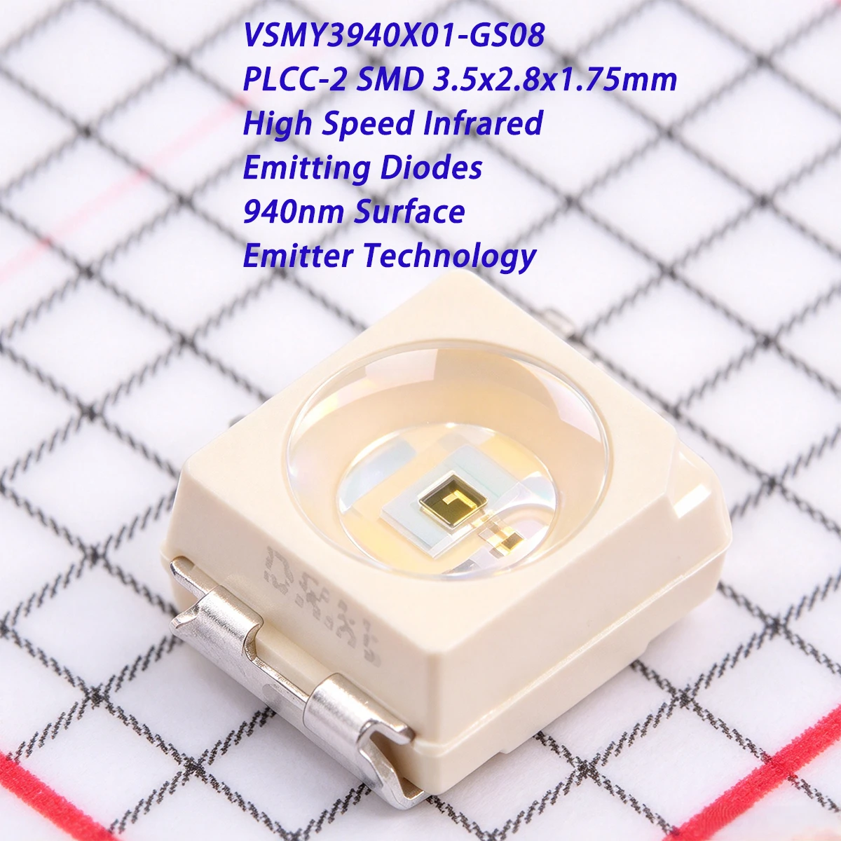 10PCS VSMY3940X01-GS08 PLCC-2 SMD 3.5x2.8x1.75mm 940nm 190mW 1.44Vf 100mA 5VR 60° 15mW/sr NEW Original Infrared Emitting Diodes