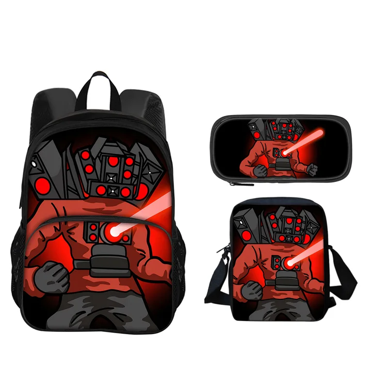 Skibidi Toilet Round Front Bag Backpack Pen Bag Shoulder Bag 3Pcs Set Versatile  Boy or Girl School Birthday Best Gift