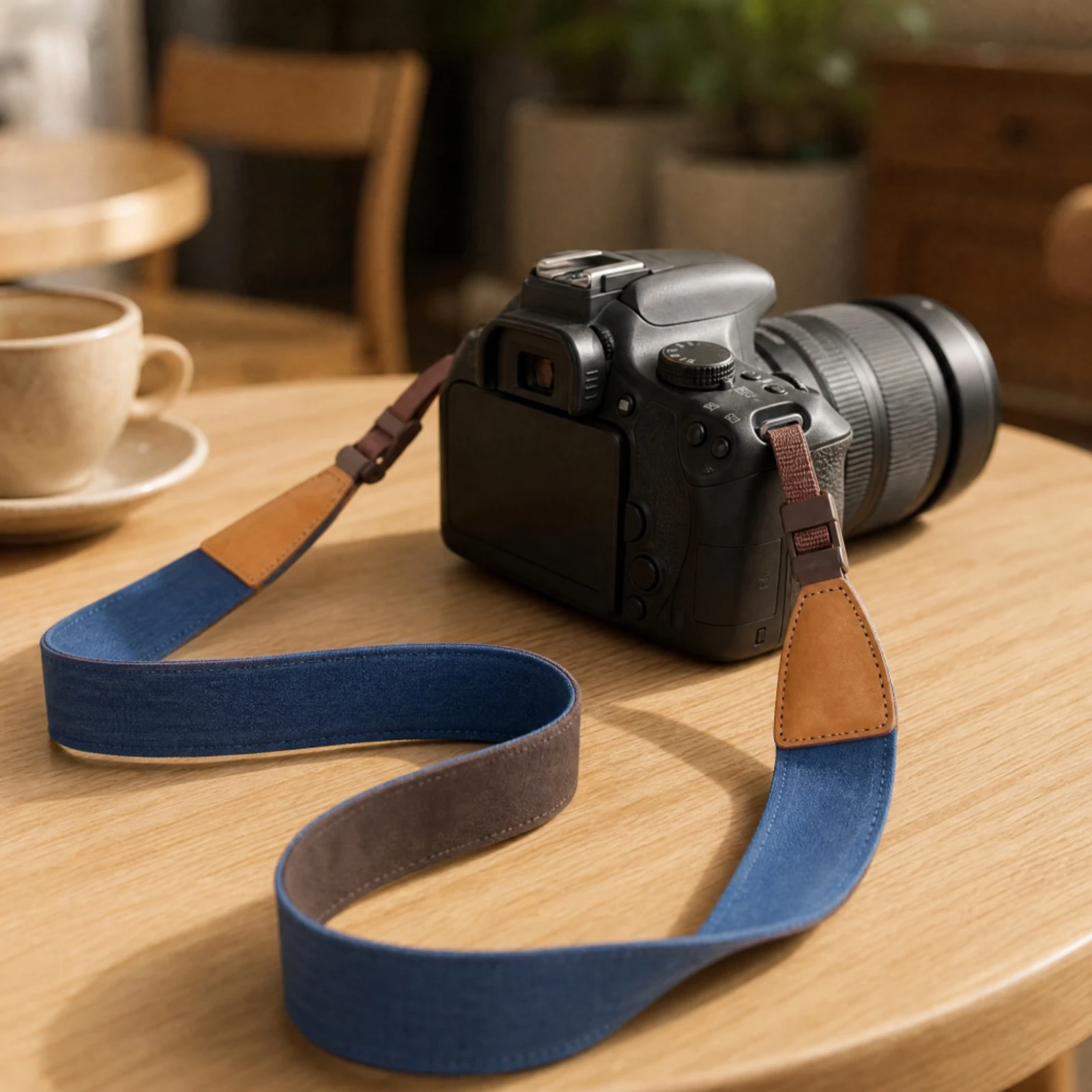 Denim Camera Strap with Leather Ends Flexible Camera Strap with Leather Ends Woven Stylish for Photographers, Travel Photography