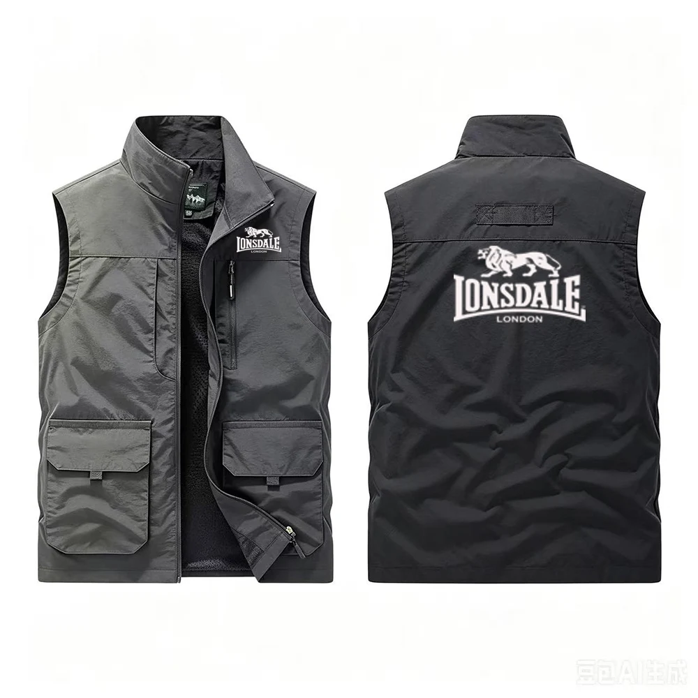 LONSDALE Men's Outdoor Mesh Tank Top, Mountaineering Sleeveless Jacket, Breathable Tank Top, Multi Pocket Fishing Photography, S