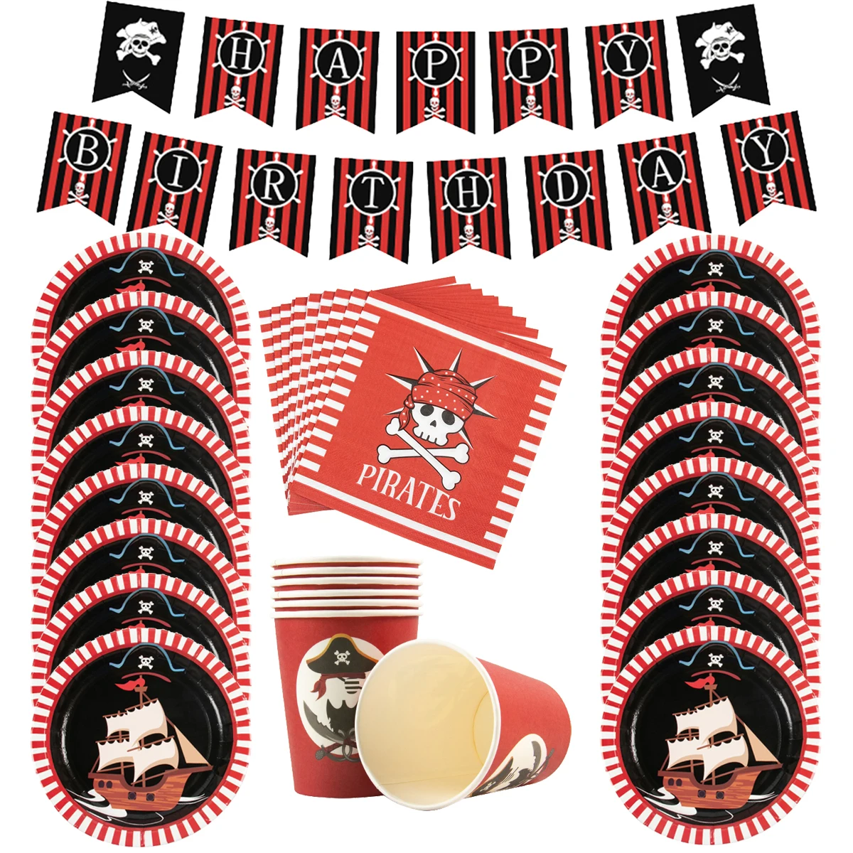 

Pirate Birthday Party Supplies Pirate theme Disposable Tableware set Plates Cups Napkins Banner Kids Boy Birthday Party decor