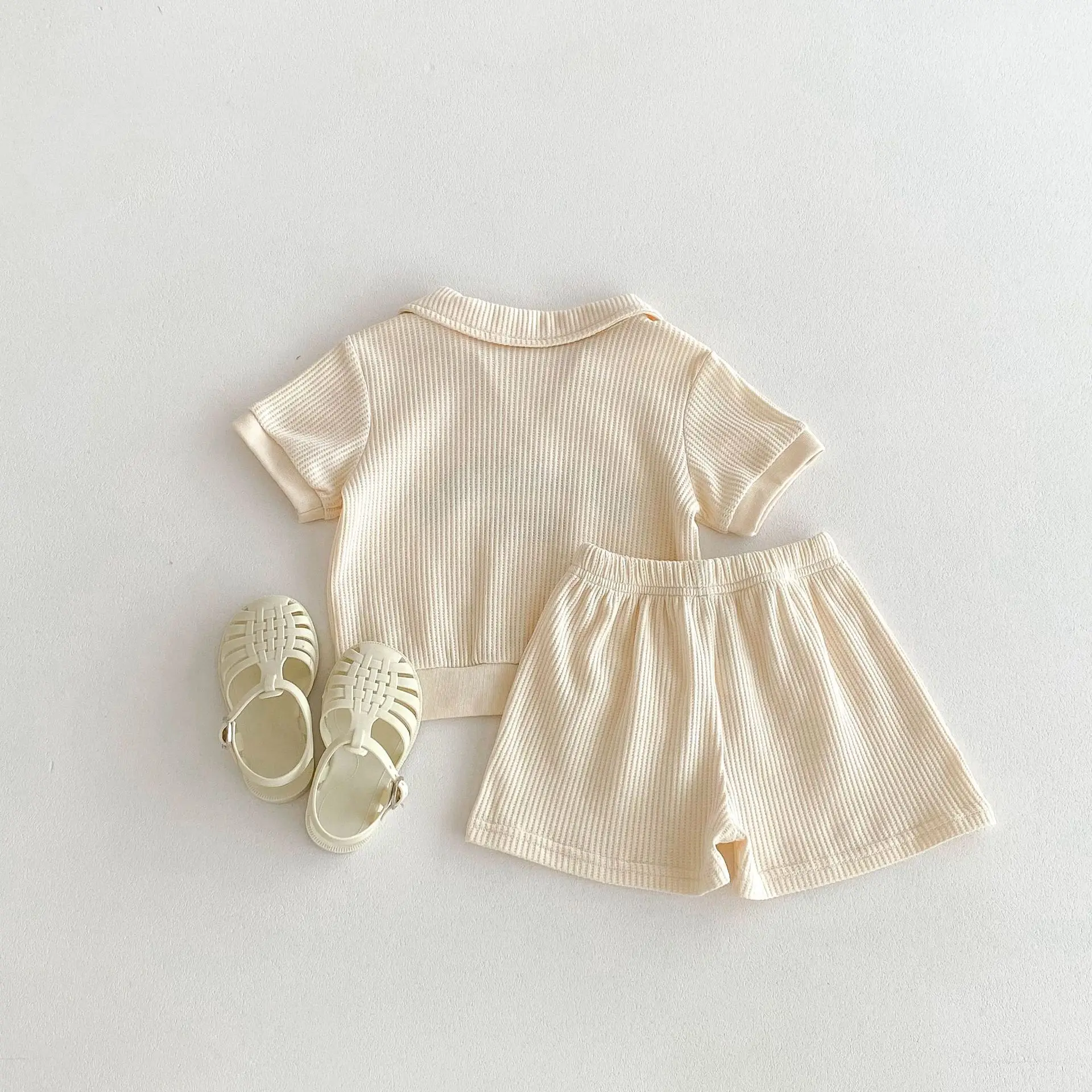 2psc Summer Newborn Infant Baby Girls Boy Movement Fallow Lapel T-Shirt + Shorts Printing Set  Kids Muslin Fashion Baby Clothing