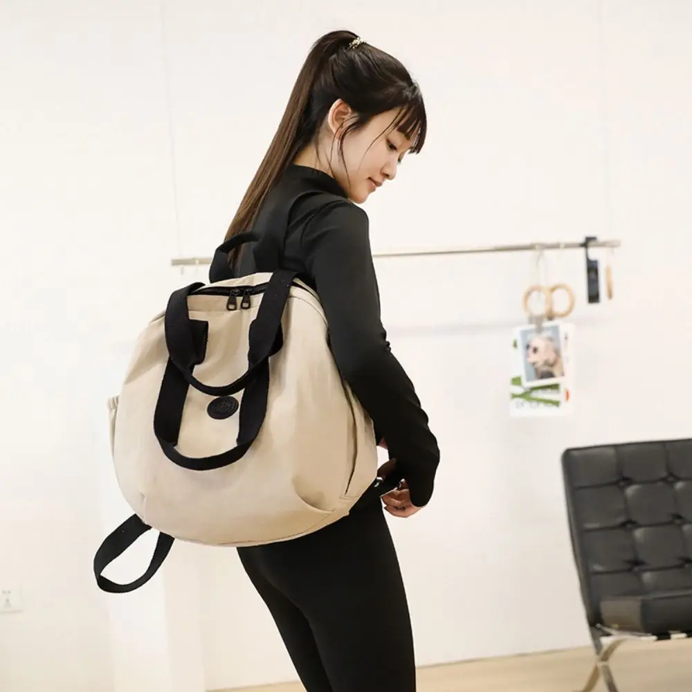 Sweet Korean Style Swimming Nylon Backpack Large Capacity Solid Color Round Shape Shoulder Bag Nylon Tote Bag Fitness Bag Girls