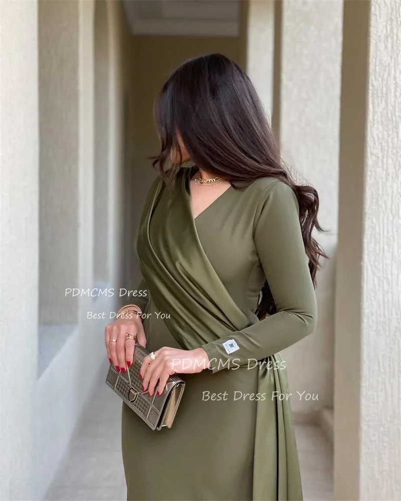 Sexy Army Green Saudi Arabia Mermaid Prom Dress Long Sleeves Prom Party Gowns Dubai Woman Ankle Length Formal Evening Dress