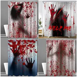 Funny Horror Bloody Shower Curtains Black Silhouette Creative Halloween Bath Curtain Waterproof Fabric Bathroom Decor With Hooks