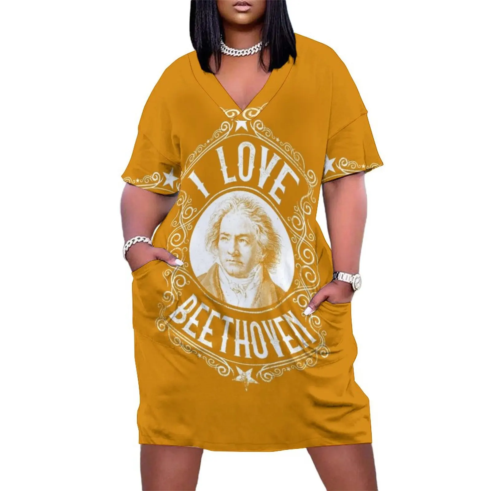 I Love Ludwig Von Beethoven , German Composer Loose Pocket Dress ladies dresses for special occasion purple dress