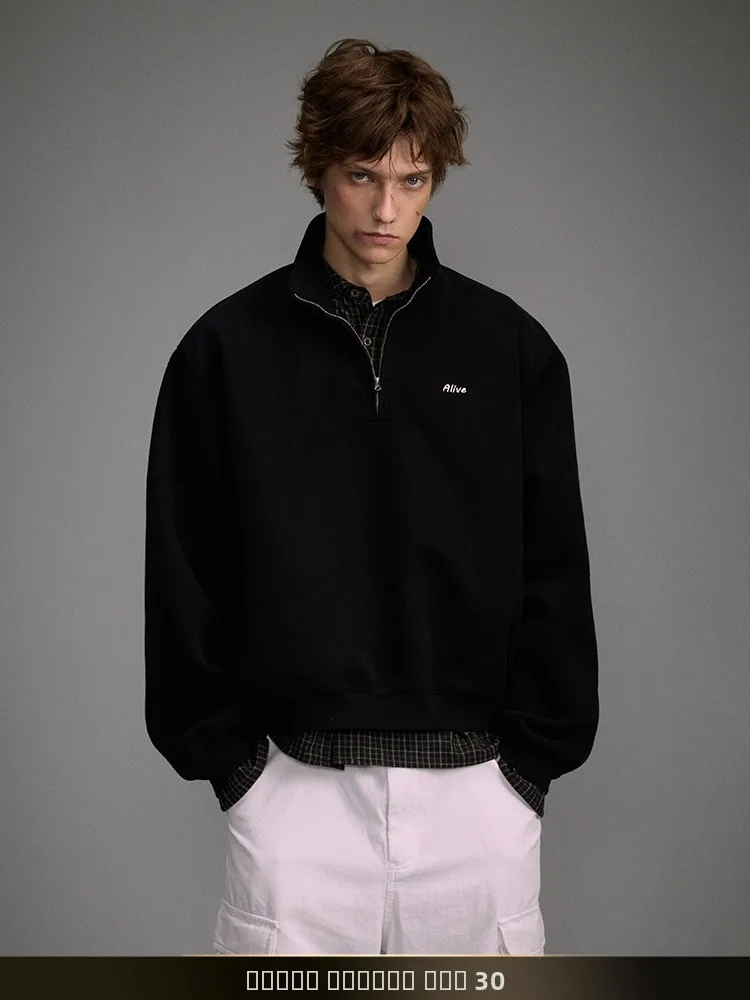 

Ретро-японская мужская толстовка на молнии с вышивкой, воротником Cleanfit, весенняя модная повседневная модель из хлопка и полиэстера