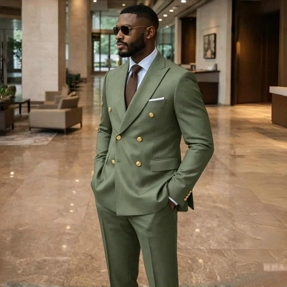 

Double Breasted Formal Suits For Men Guest 2 Pieces Slim Fit Wedding Suit Fashion Blazer Pants Set For Party Banquet Prom