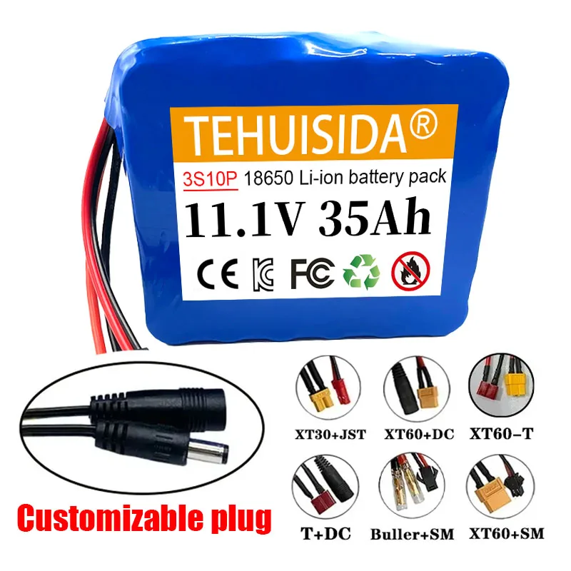 

3S10P 11.1V 12V 35000mAh 18650 Lithium Ion Battery Pack with BMS for Bait Boat Backup Power Supply CCTV Camera Speaker LED