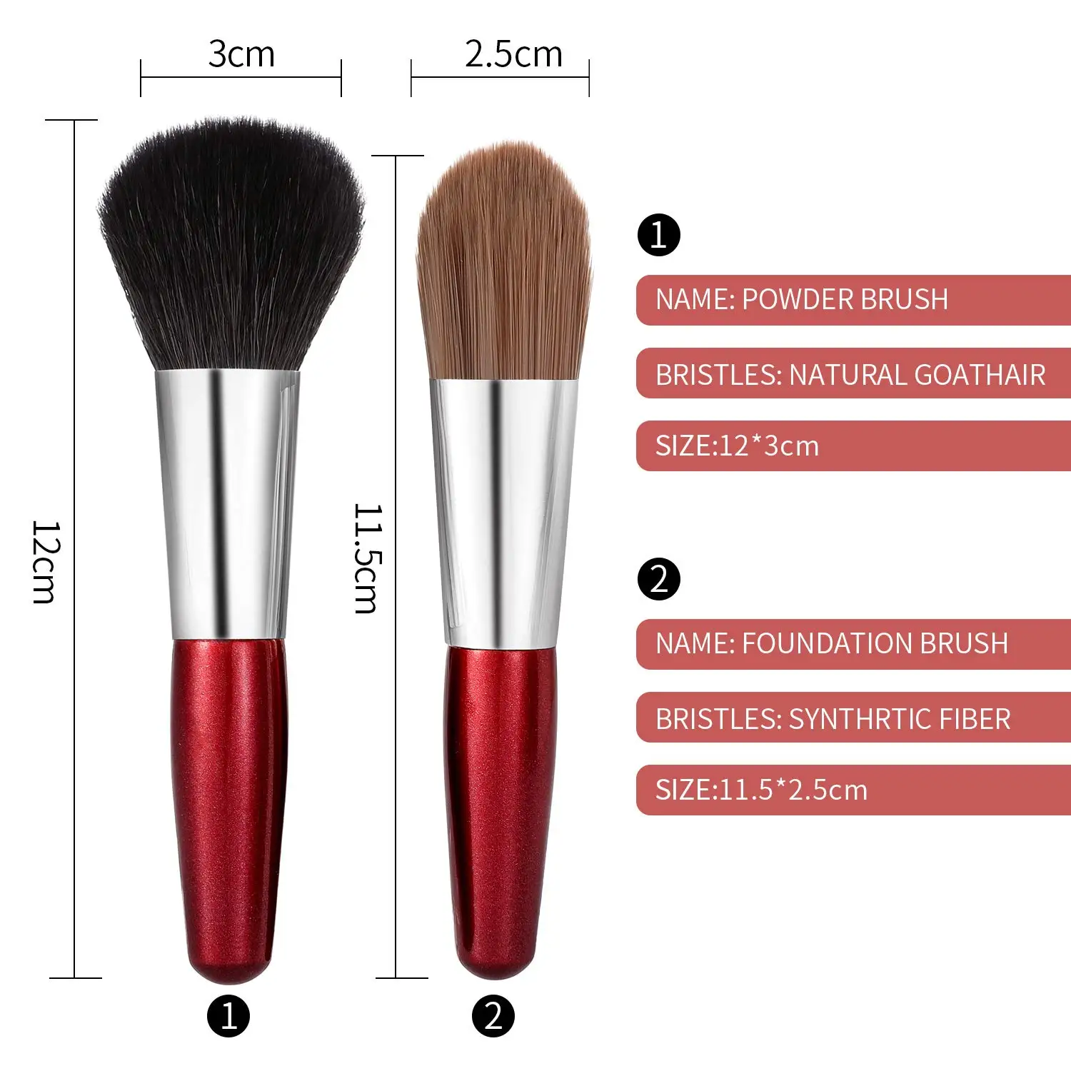 Cosmetic makeup brushes kit natural goat hair 5 pcs with travel case foundation-contouring-blending-blush-eyeshadow brushes