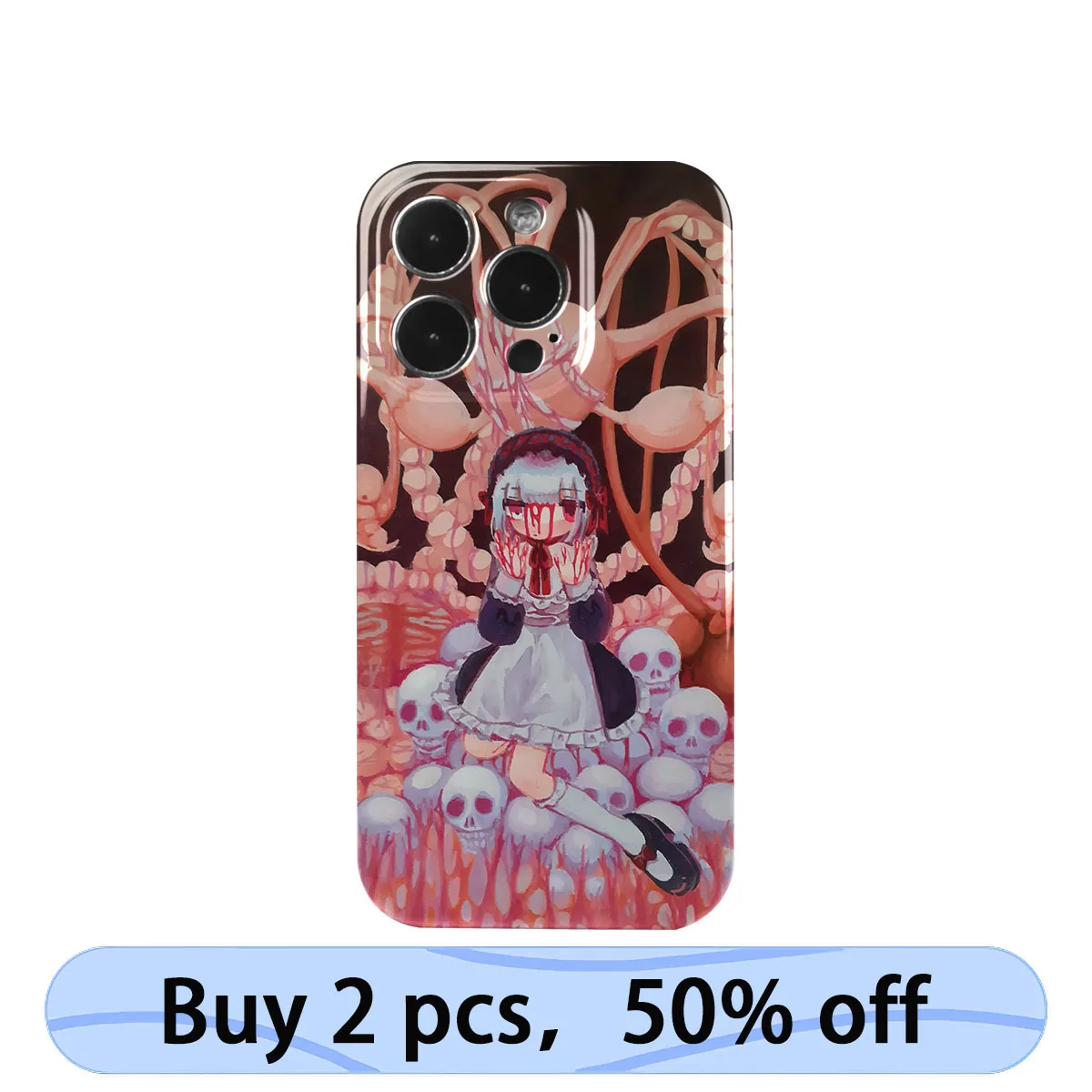 Coque iPhone Art Phone Case  Violence  Aesthetics Bloody Girl Gothic Cover for iPhone 15 14 13 12 11 Pro Max Plus IMD 2 in 1