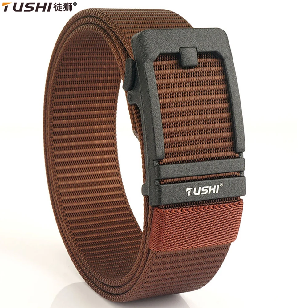 TUSHI New Men's Belt Automatic Buckle Outdoor Thick Nylon Waist Tactical Belt Workwear Canvas Casual Sports Pants Waist Belt