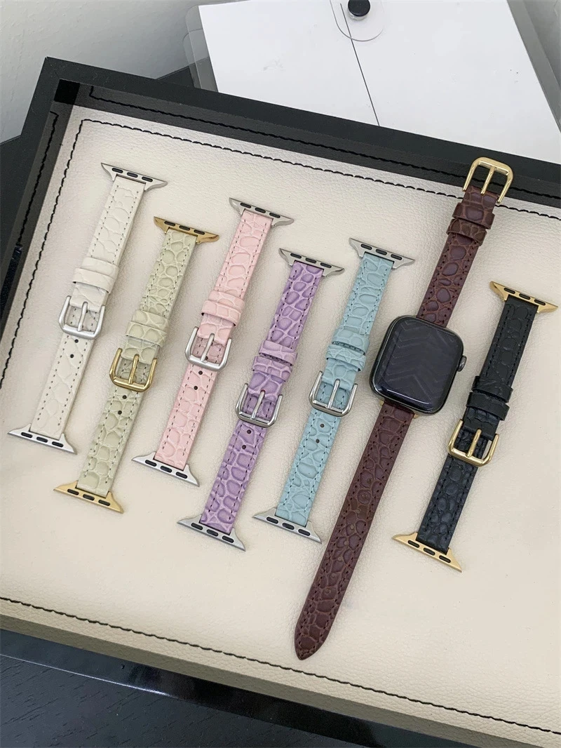 

Luxury Crocodile Pattern Leather Band For Apple Watch 10 8 9 7 Wrist Bracelet For iWatch 45 41 46MM 49 38 42MM Smart watch strap