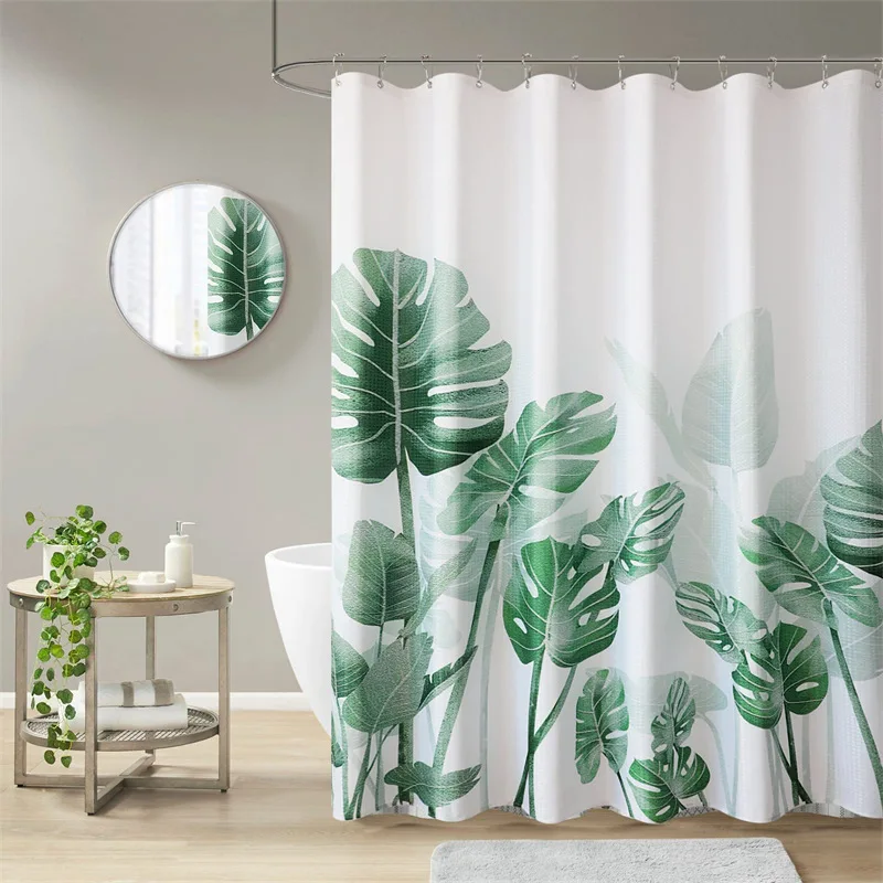 Tree Leaves Blue Shower Curtain Print Geometric Extra Long Shower Curtain Liner Bathroom Decor Forest Bath Curtain with Hooks