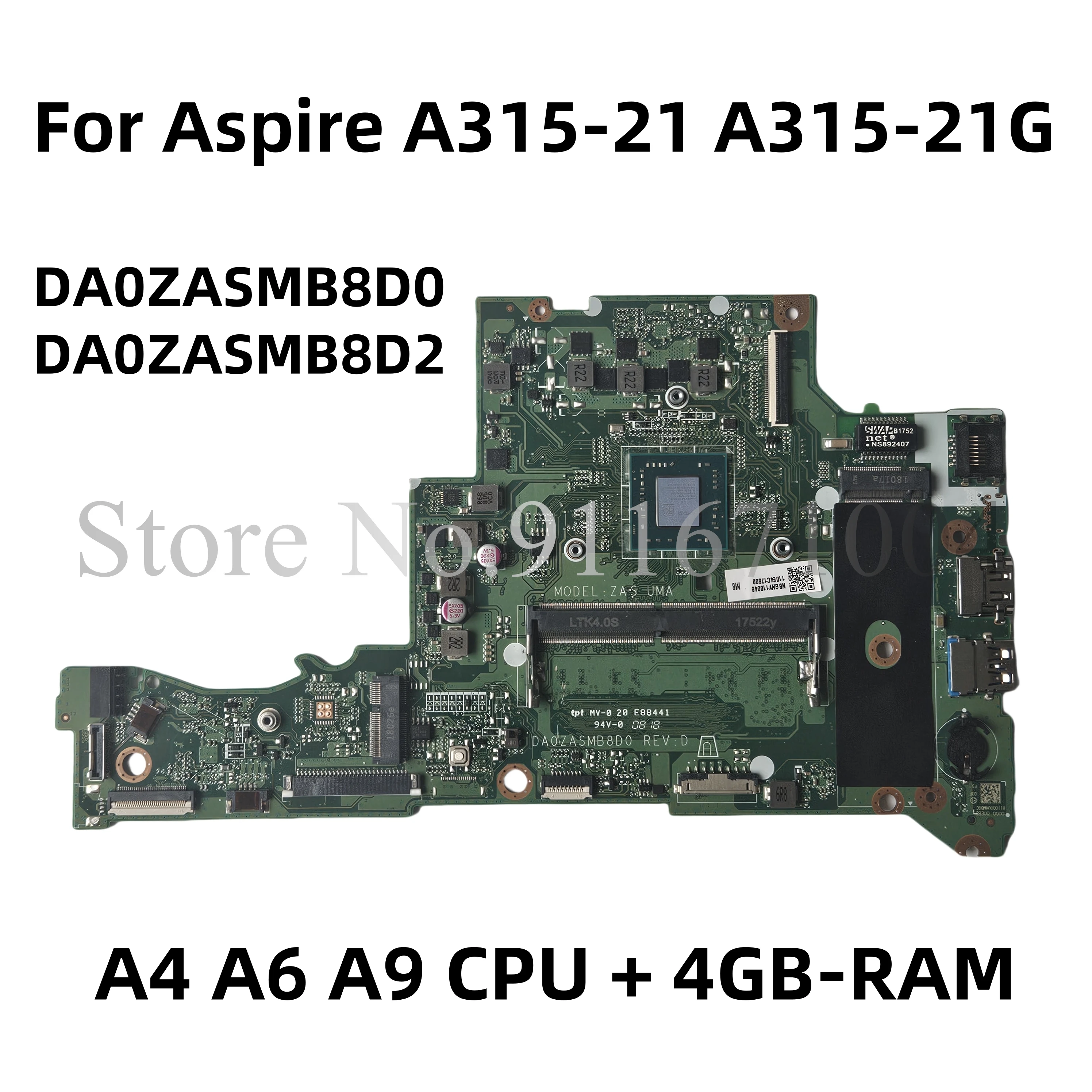 DA0ZASMB8D0 DA0ZASMB8D2 ZAS UMA MainBoard For Acer Aspire A315-21 A315-21G Laptop Motherboard With AMD E2 A4 A6 A9 CPU 4GB-RAM