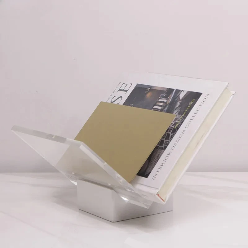 Minimalist V-shaped Magazine Racks Bookshelf File Book Organizer Shelves Transparent Book Rack Marble Base Room Aesthetic Decor