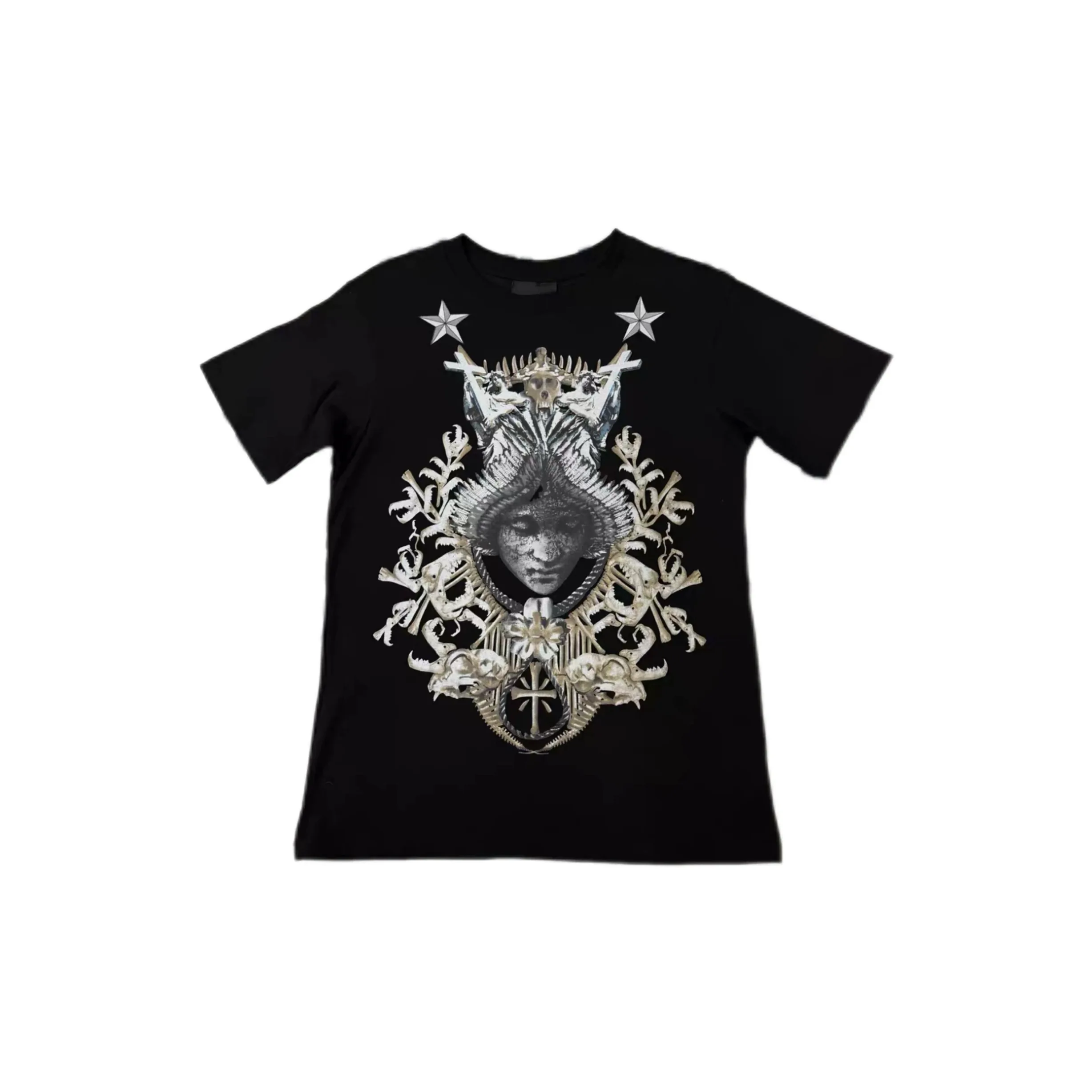 Slim Fit Short Sleeve T-Shirt Opium Hedi Black Angel Print Unisex Cotton Breathable Sweat Absorbent Wear Resistant Summer Tee