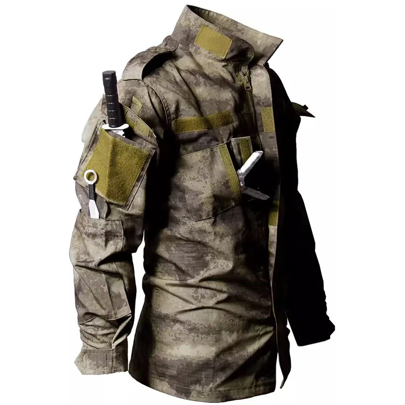 Spring Autumn Training Sets Men Outdoor Multi-pocket Wear-resistant Jackets+Straight Pants 2 Pcs Suits Camo Cargo Set